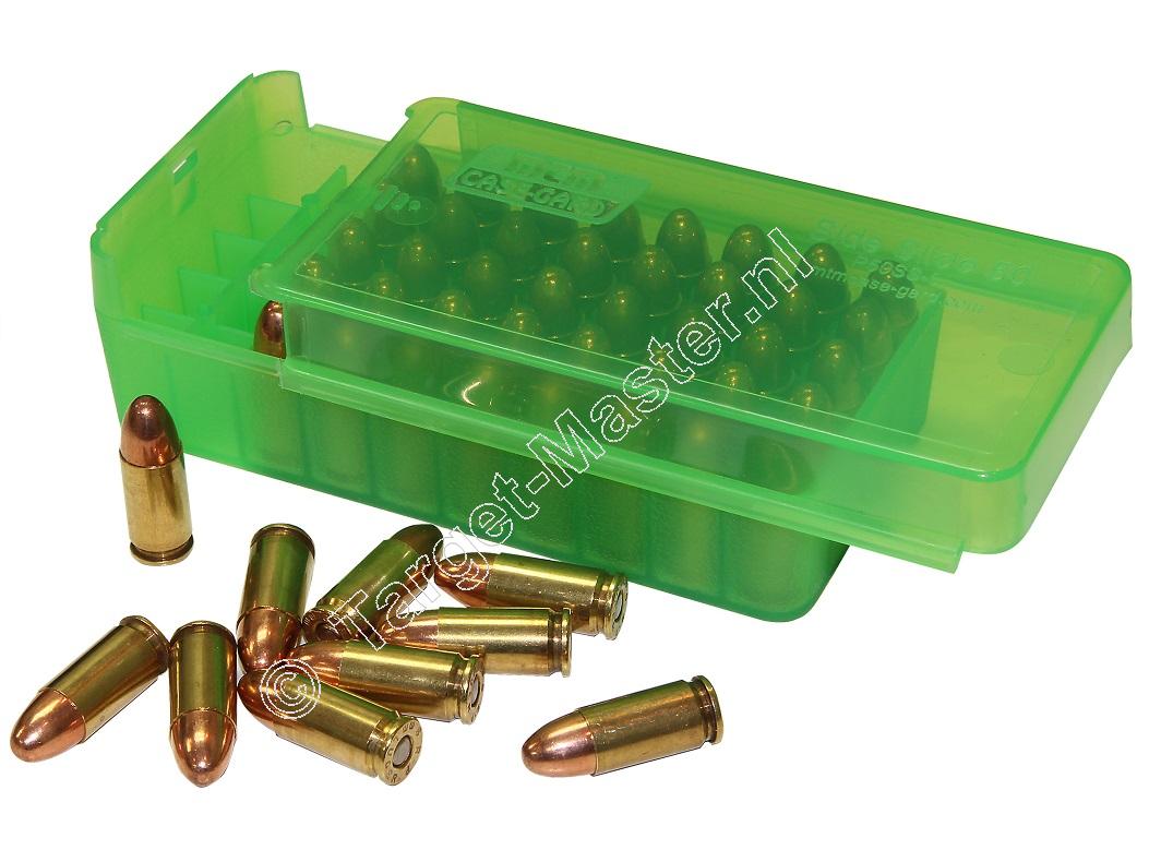 MTM P50SS-9M Side-Slide Ammo Box CLEAR GREEN content 50